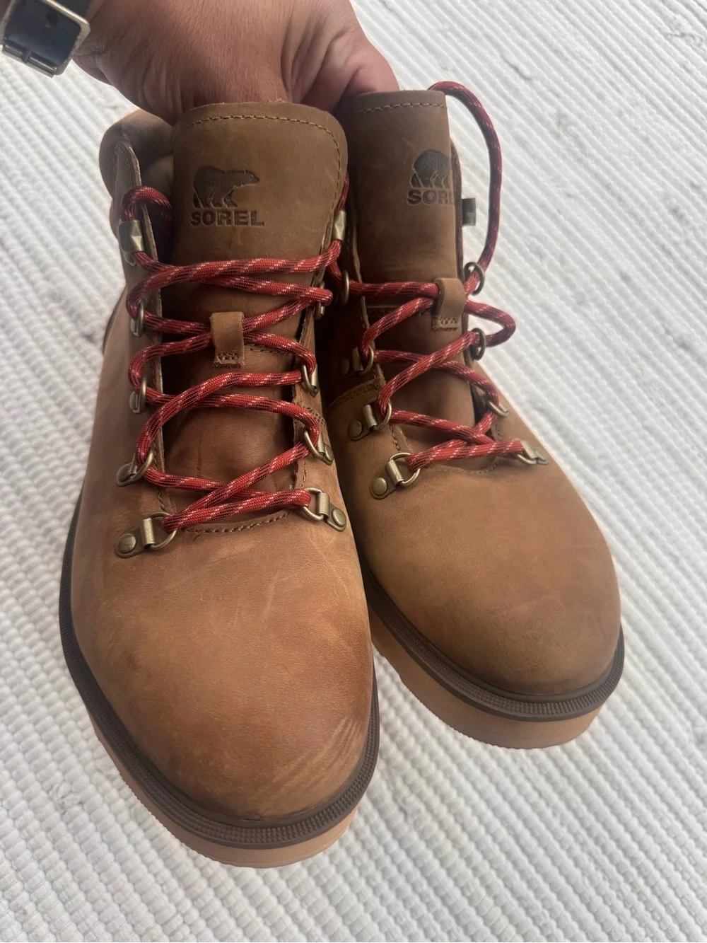 Sorel Madeline II Waterproof Leather Boots Tan Red Lace Women’s 11